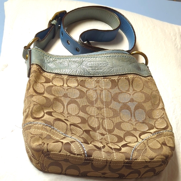 Coach Brown and Blue Crossbody Bag with Signature Design - Picture 1 of 7